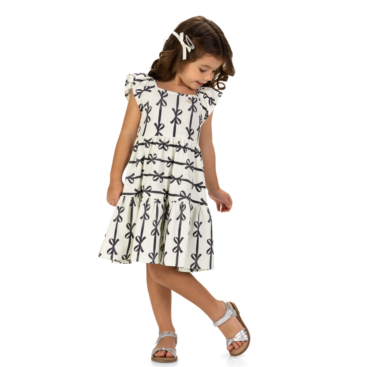 Vestido Infantil Feminino Milon Lacinhos Cotton Estampado com Babados