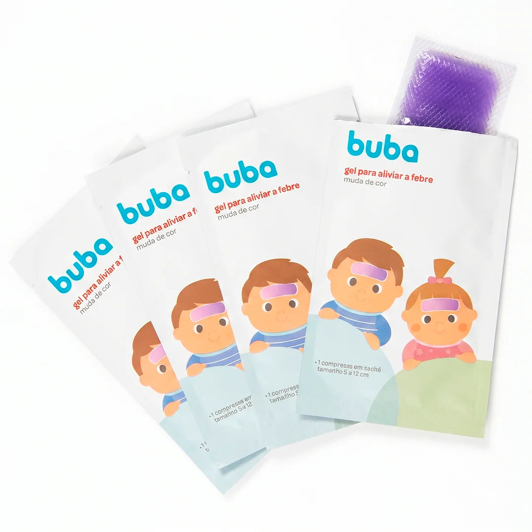 Gel para Aliviar a Febre Buba Muda de Cor +0M com 4 Compressas Adesivas