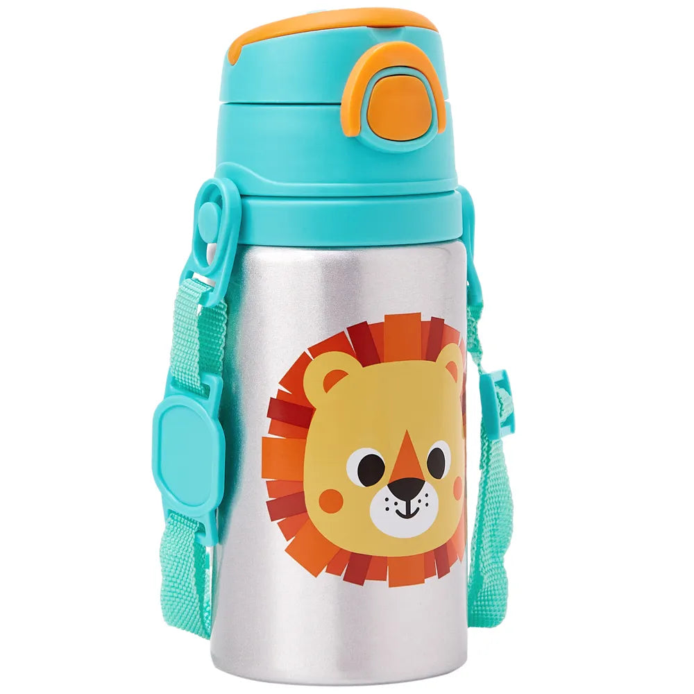 Garrafinha de Alumínio Infantil Buba Zoo 450 ml com Canudo e Cordinha +3 Anos