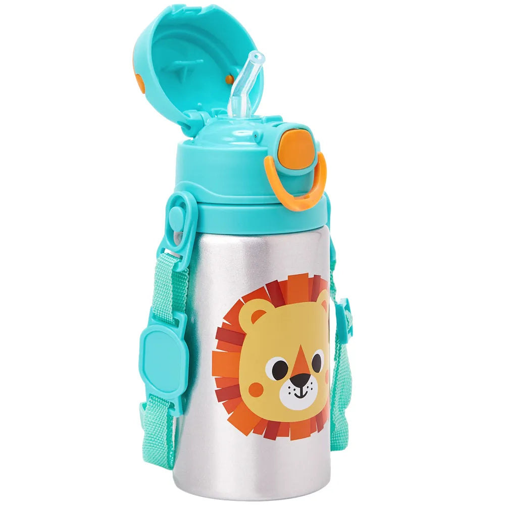 Garrafinha de Alumínio Infantil Buba Zoo 450 ml com Canudo e Cordinha +3 Anos