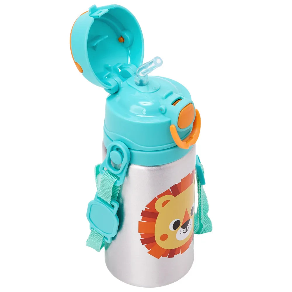 Garrafinha de Alumínio Infantil Buba Zoo 450 ml com Canudo e Cordinha +3 Anos