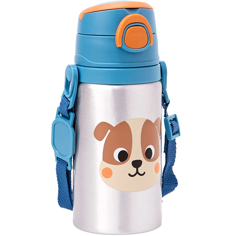Garrafinha de Alumínio Infantil Buba Zoo 450 ml com Canudo e Cordinha +3 Anos
