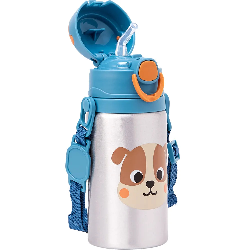 Garrafinha de Alumínio Infantil Buba Zoo 450 ml com Canudo e Cordinha +3 Anos