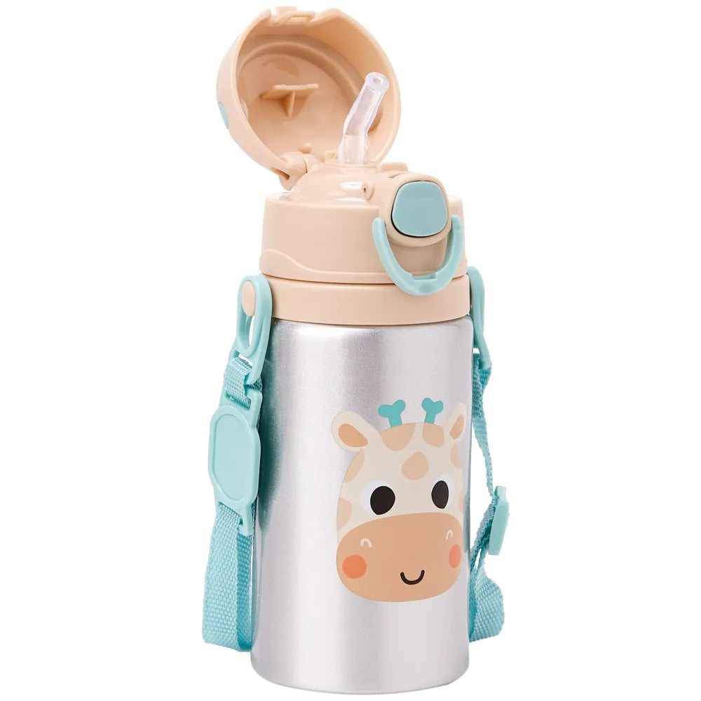 Garrafinha de Alumínio Infantil Buba Zoo 450 ml com Canudo e Cordinha +3 Anos