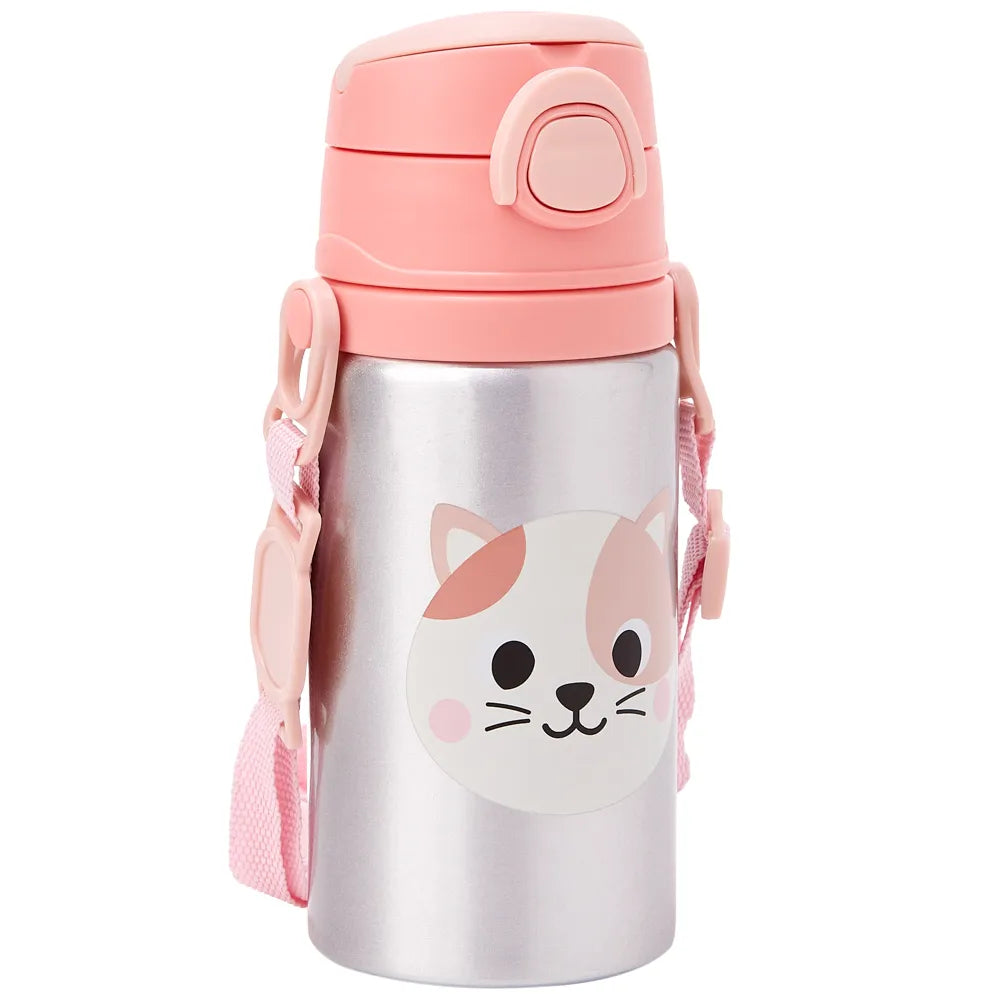 Garrafinha de Alumínio Infantil Buba Zoo 450 ml com Canudo e Cordinha +3 Anos