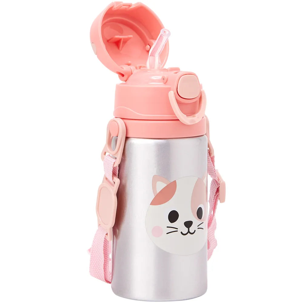 Garrafinha de Alumínio Infantil Buba Zoo 450 ml com Canudo e Cordinha +3 Anos