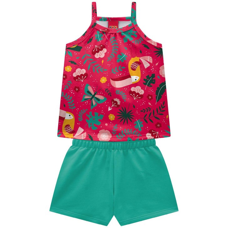 Conjunto Kyly Infantil Menina Florido Short e Regata Verão