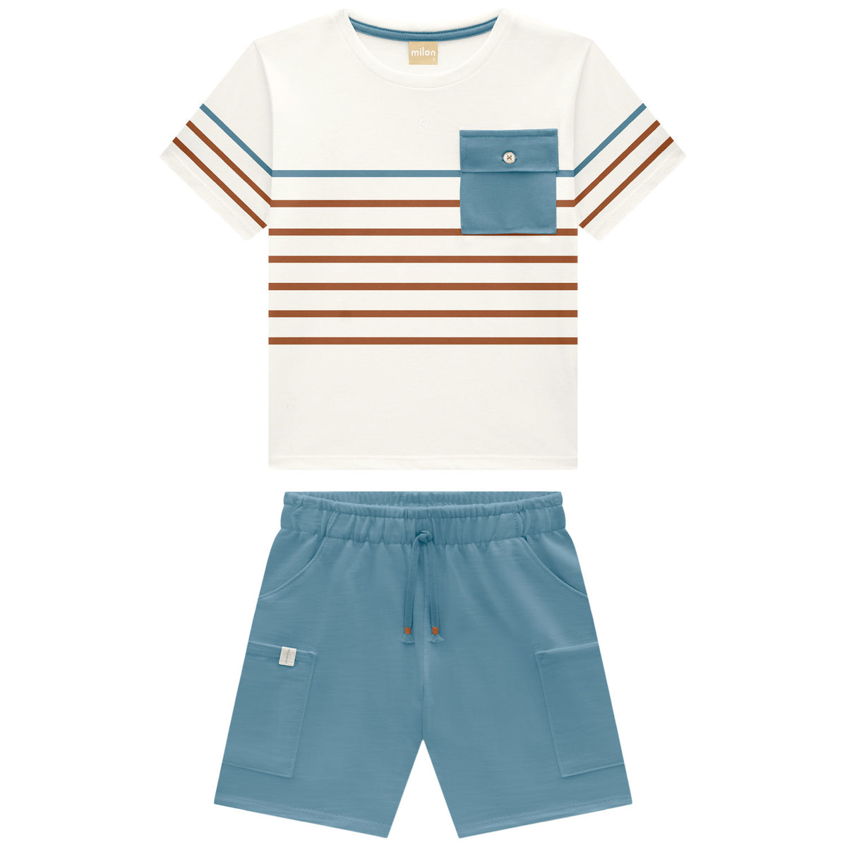 Conjunto Infantil Masculino Bebê Milon Camiseta Listrada e Bermuda