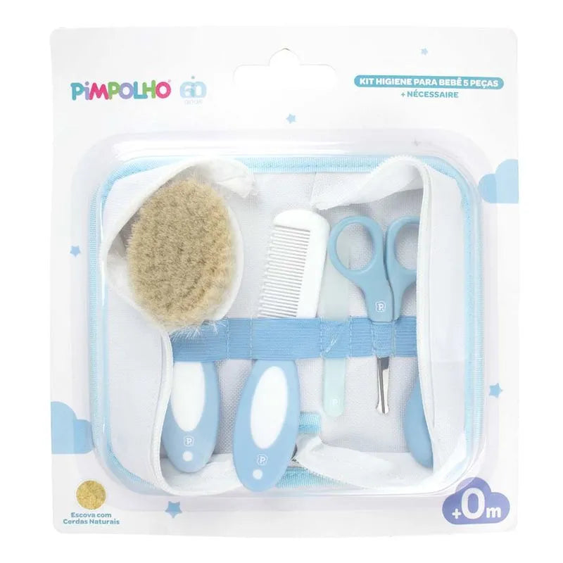 Kit Higiene Pimpolho Cerdas Naturais Com necessaire 5 Peças