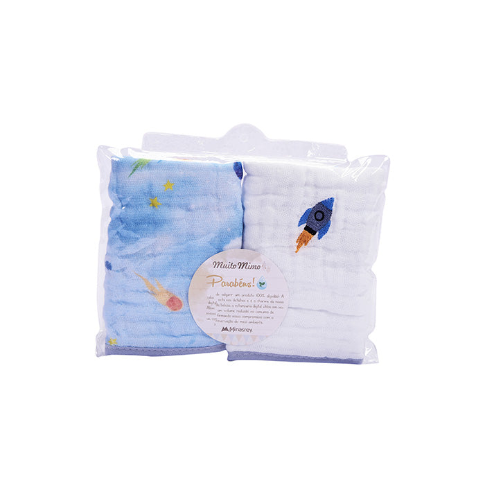 Kit Pano de Boca Soft Muito Mimo Bordado Enxoval Bebês 2 Peças