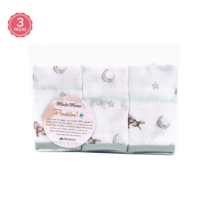 Kit Pano de Boca Muito Mimo Estampado 3 Peças