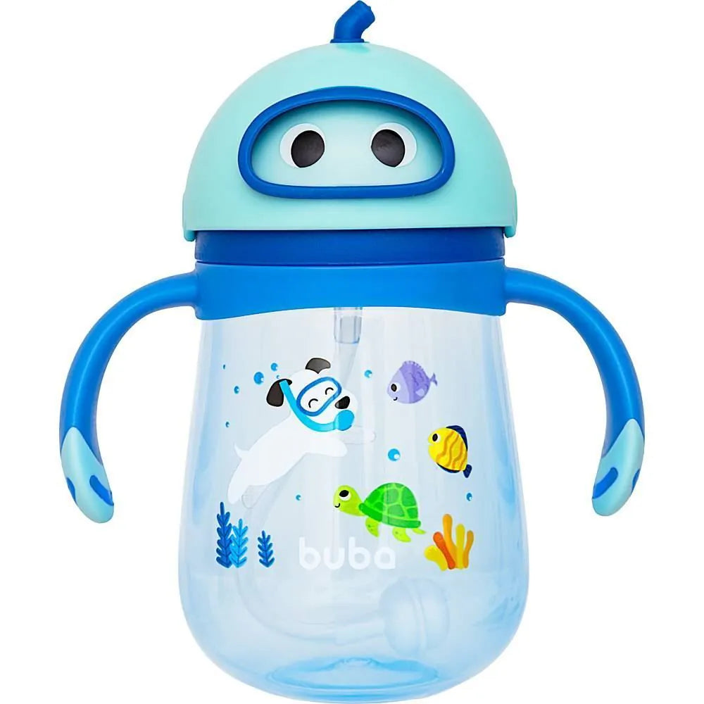 Copo Infantil Buba Mergulho 300 ml com Canudo de Silicone e Alça +12 Meses