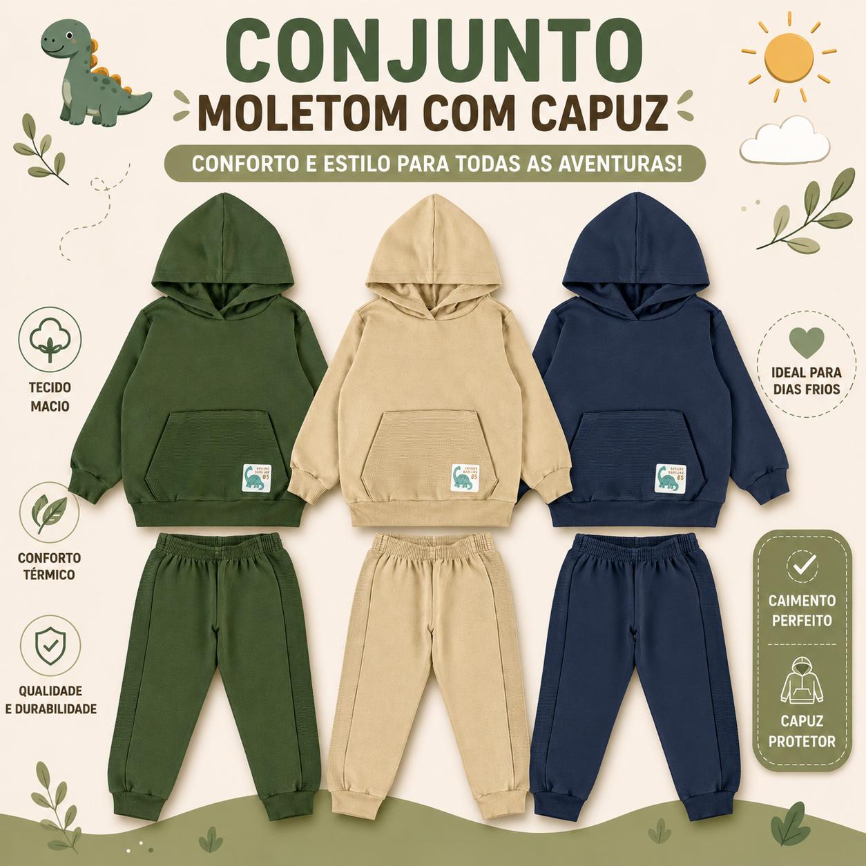 Conjunto Moletom Infantil Masculino Pulla Bulla com Capuz Dino Land 85
