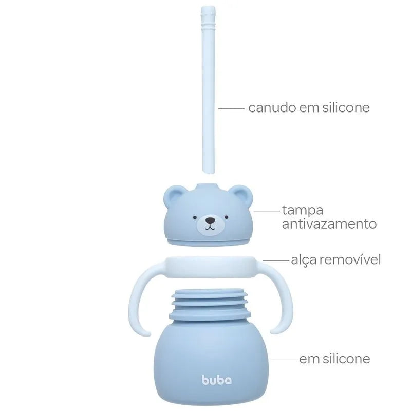 Copo Buba Em Silicone Ursinho Com Canudo +6M