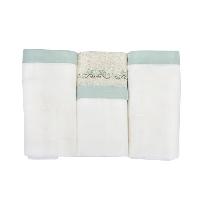 Kit Manta Cueiro Loupiot Nature Bordado Rolinho com 3 Peças 80x80 cm 100% Algodão