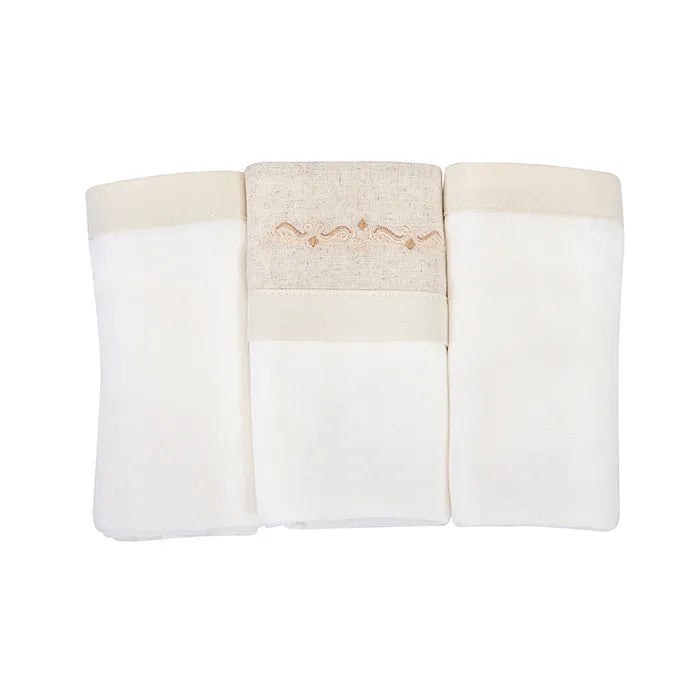 Kit Manta Cueiro Loupiot Nature Bordado Rolinho com 3 Peças 80x80 cm 100% Algodão