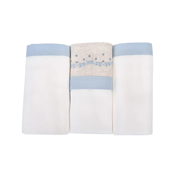 Kit Manta Cueiro Loupiot Nature Bordado Rolinho com 3 Peças 80x80 cm 100% Algodão