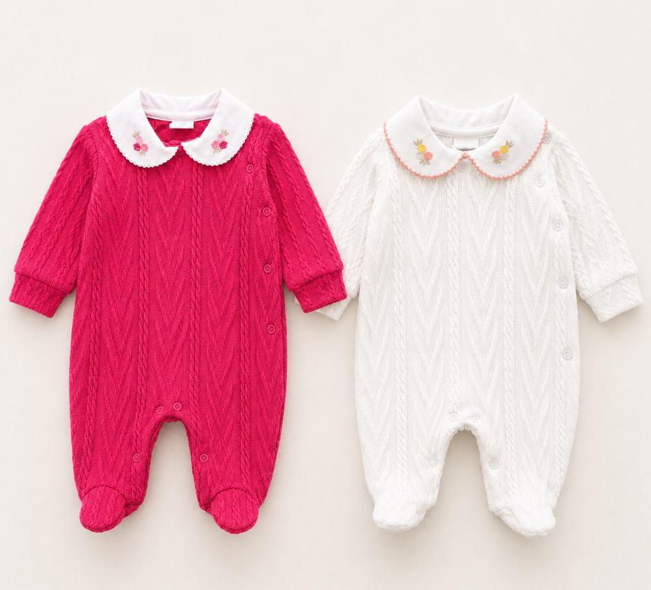 Macacão Infantil Feminino Longo Tricot Curioso Floral Maternidade