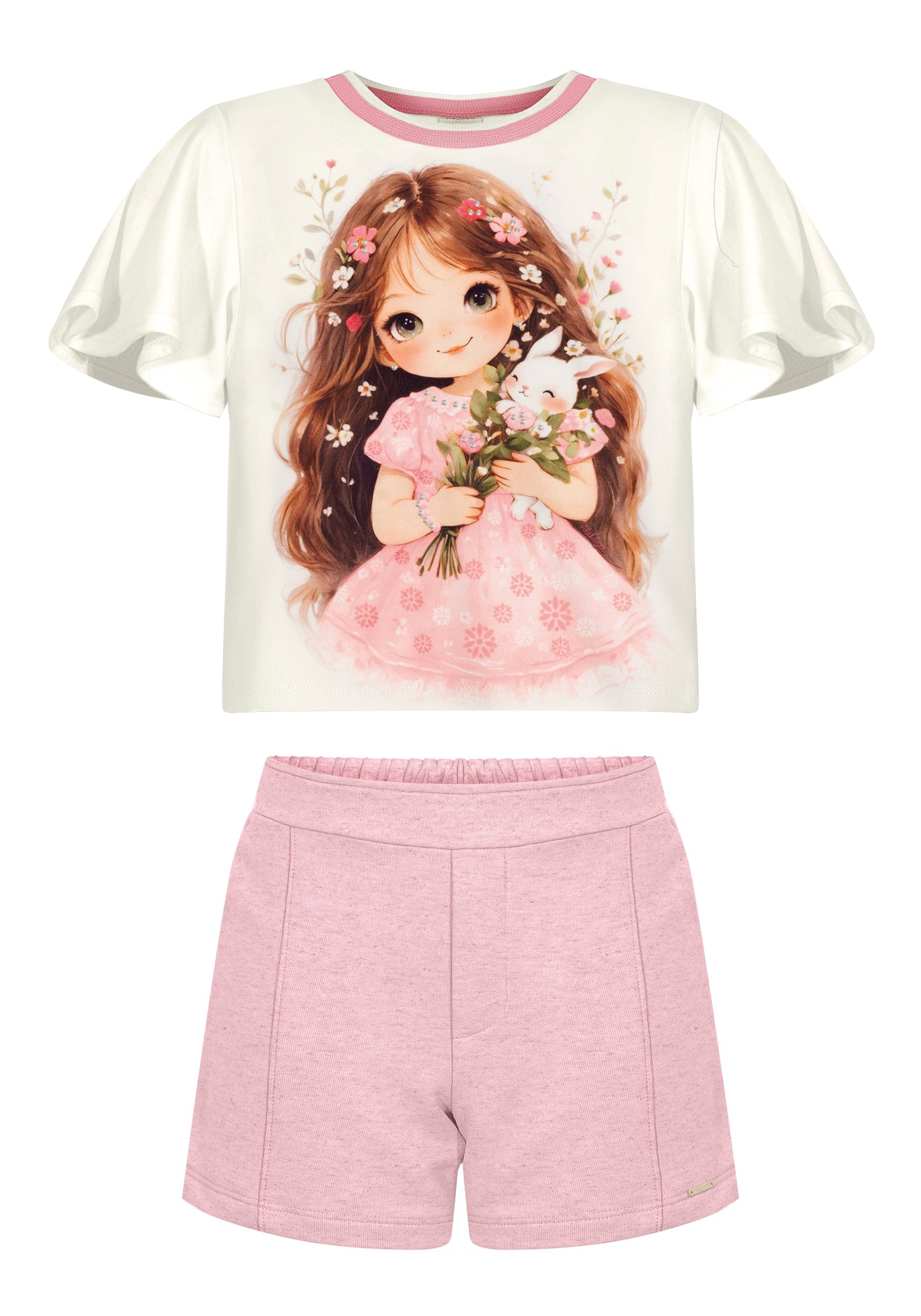Conjunto Infantil Alakazoo Menina Flores e Coelhinho