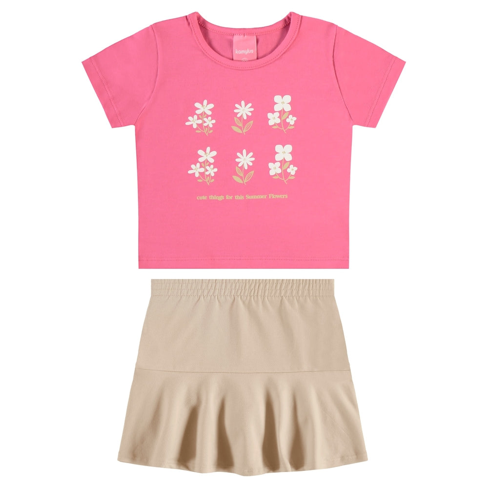 Conjunto Infantil Feminino Kamylus Summer Flowers com Short Saia