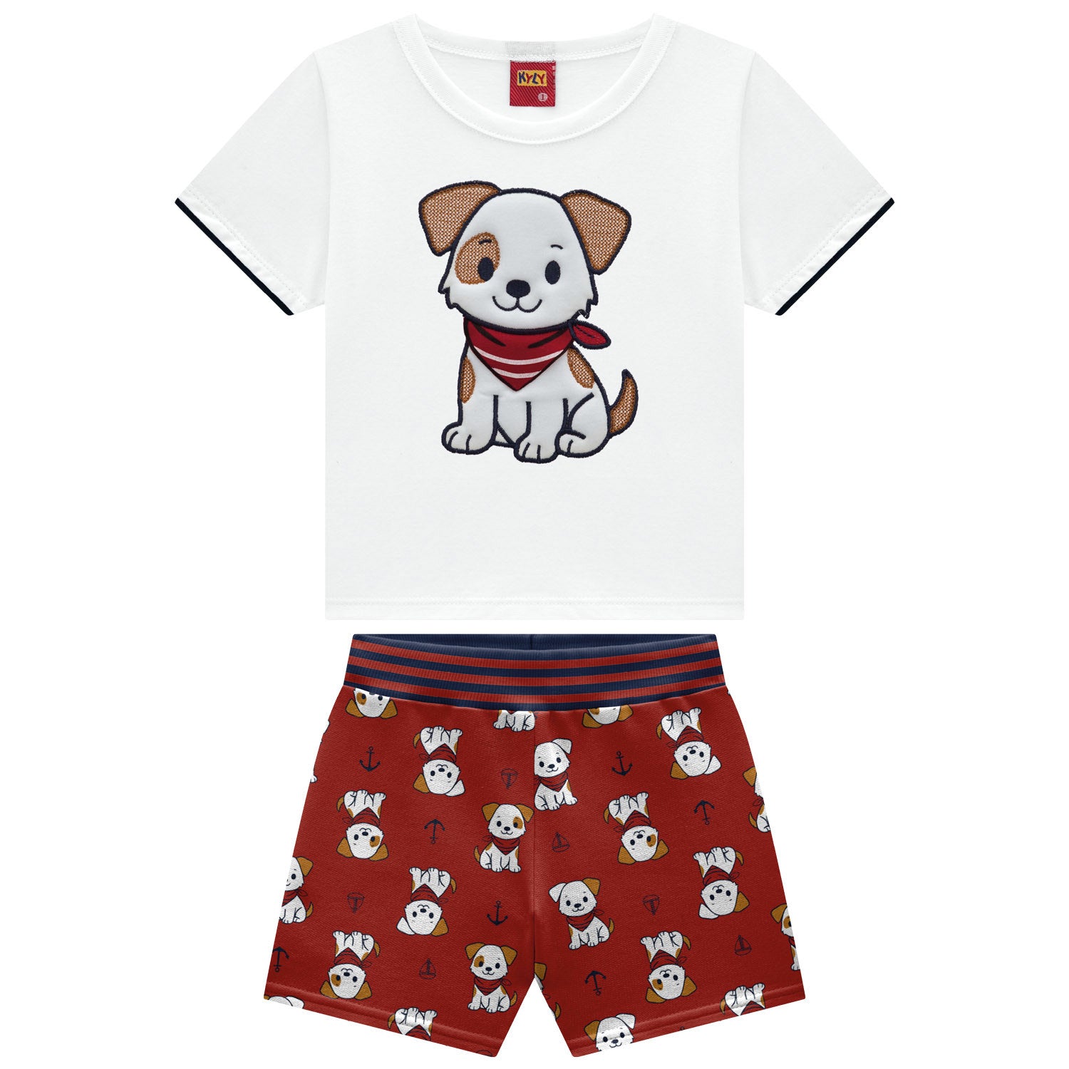 Conjunto Infantil Masculino Kyly Cachorrinho Bordado Camiseta e Bermuda