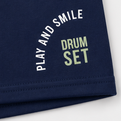 Conjunto Infantil Masculino Kyly Ursinho Baterista Camiseta e Bermuda