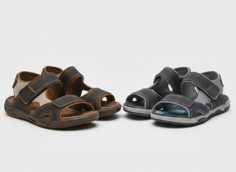 Sandália Papete Infantil Masculina Molekinho Tiras com Pesponto e Fecho Fácil