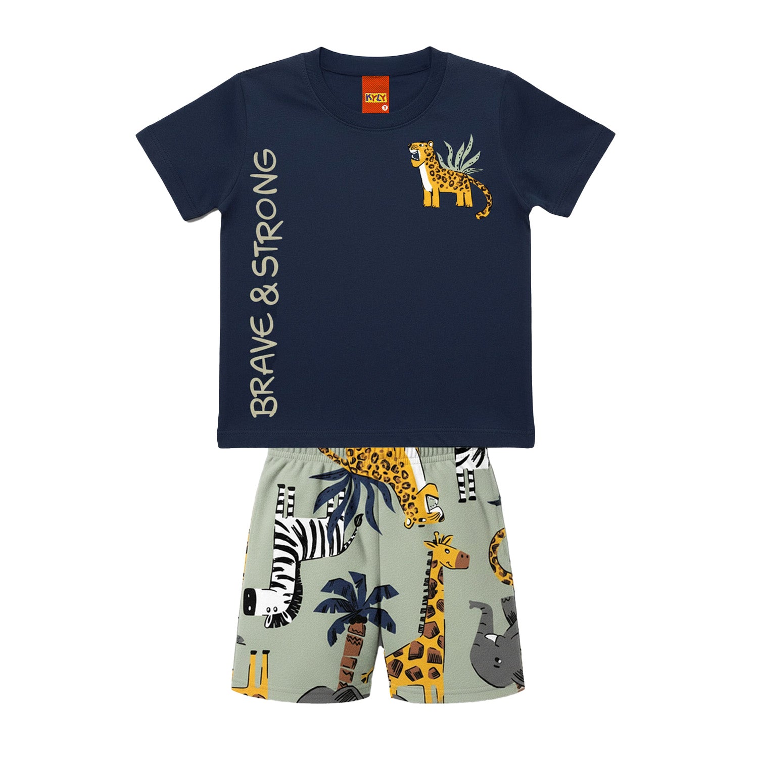 Conjunto Infantil Masculino Kyly Brave & Strong Camiseta e Bermuda Estampada