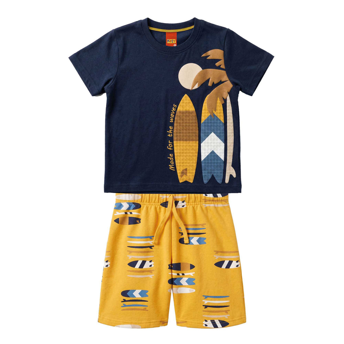 Conjunto Infantil Masculino Kyly Pranchas The Waves Camiseta e Bermuda