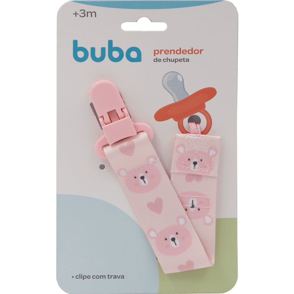 Prendedor de Chupeta Infantil Buba Clipe com Trava Estampado +3 Meses
