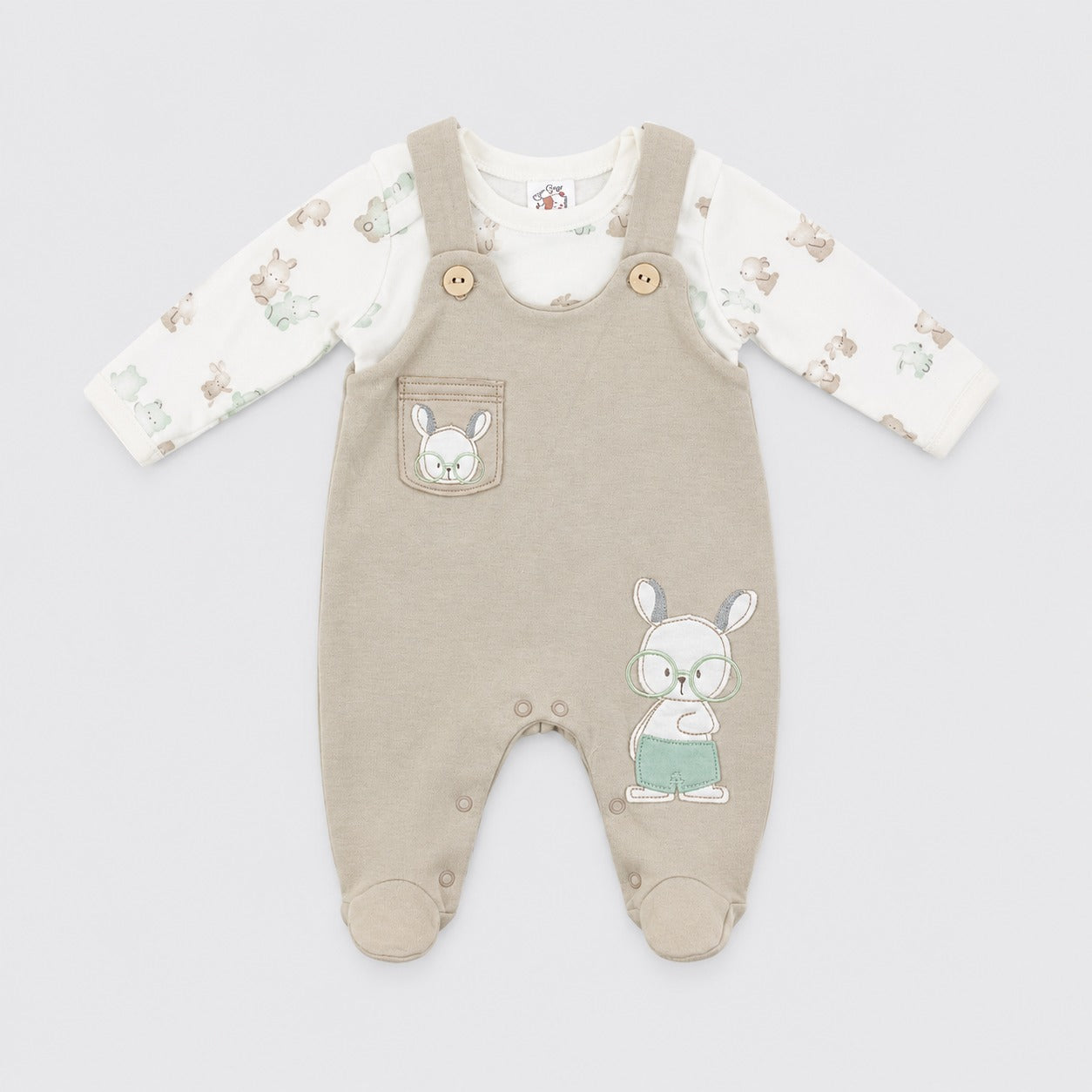 Conjunto Infantil Masculino Jardineira e Body Gira Gigi Coelho