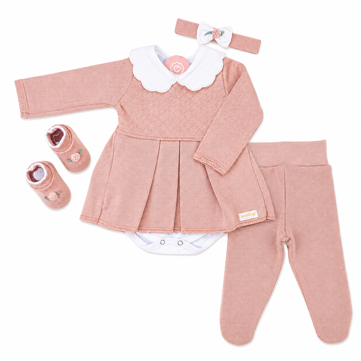 Kit Vestidinho Sanches Baby em Tricot 5 Peças