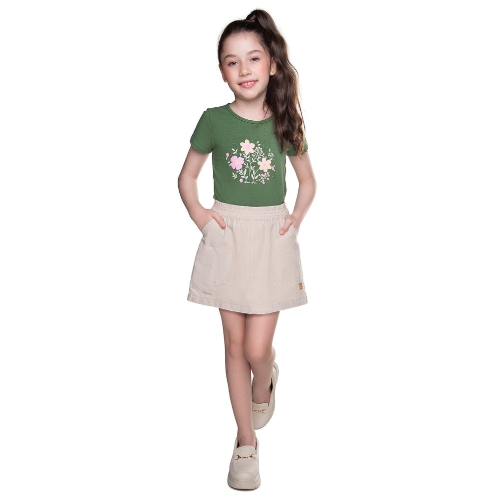 Conjunto Infantil Feminino Have Fun Flower Blusa e Saia Short
