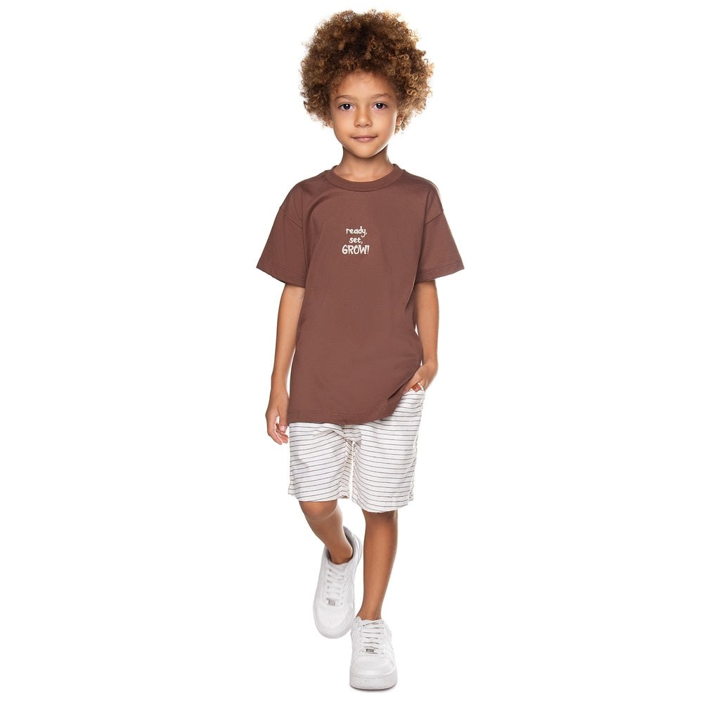 Conjunto Infantil Masculino Have Fun Grow Camiseta e Bermuda Tecido Eco Listrado