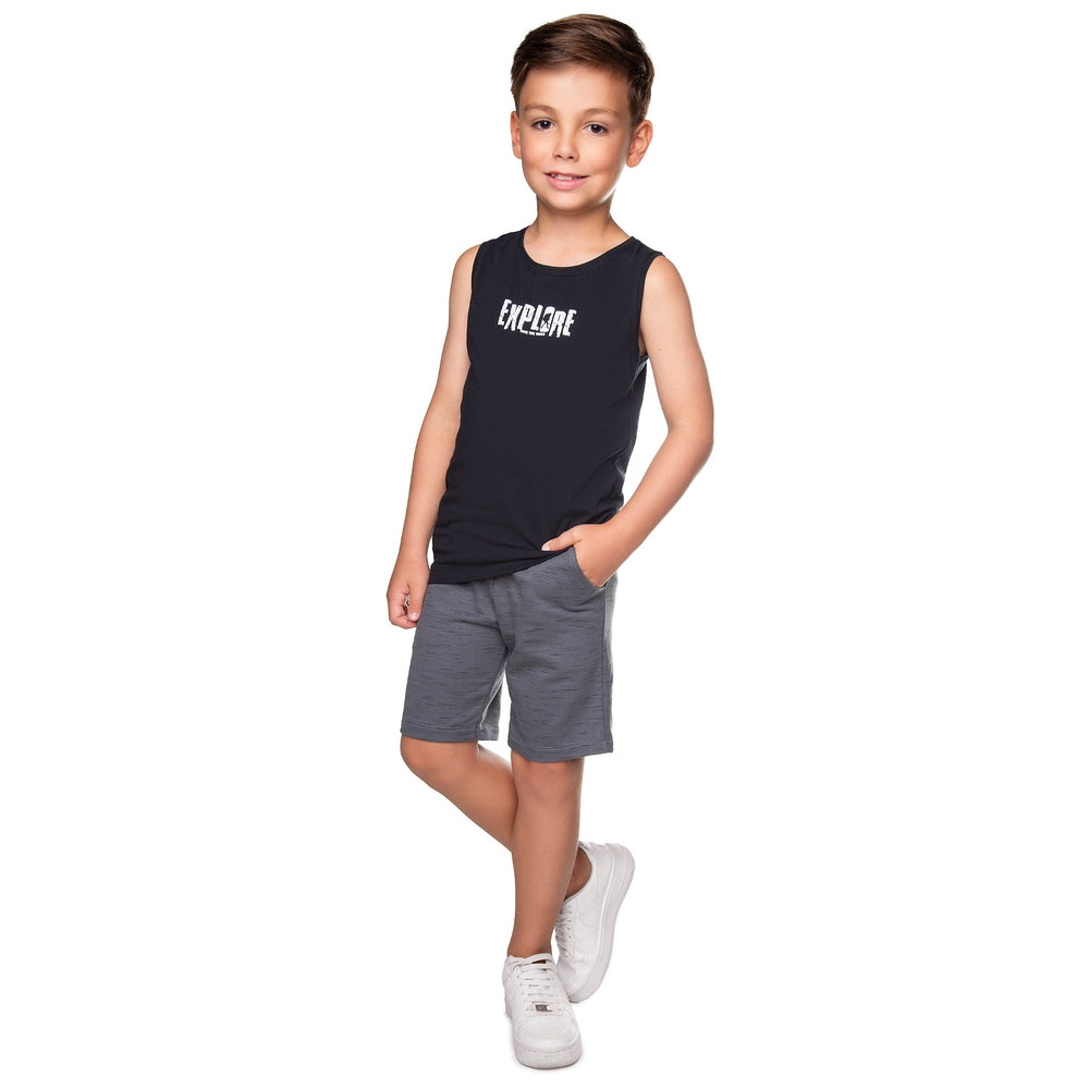 Conjunto Infantil Masculino Have Fun Explore Regata e Bermuda Moletom Jet