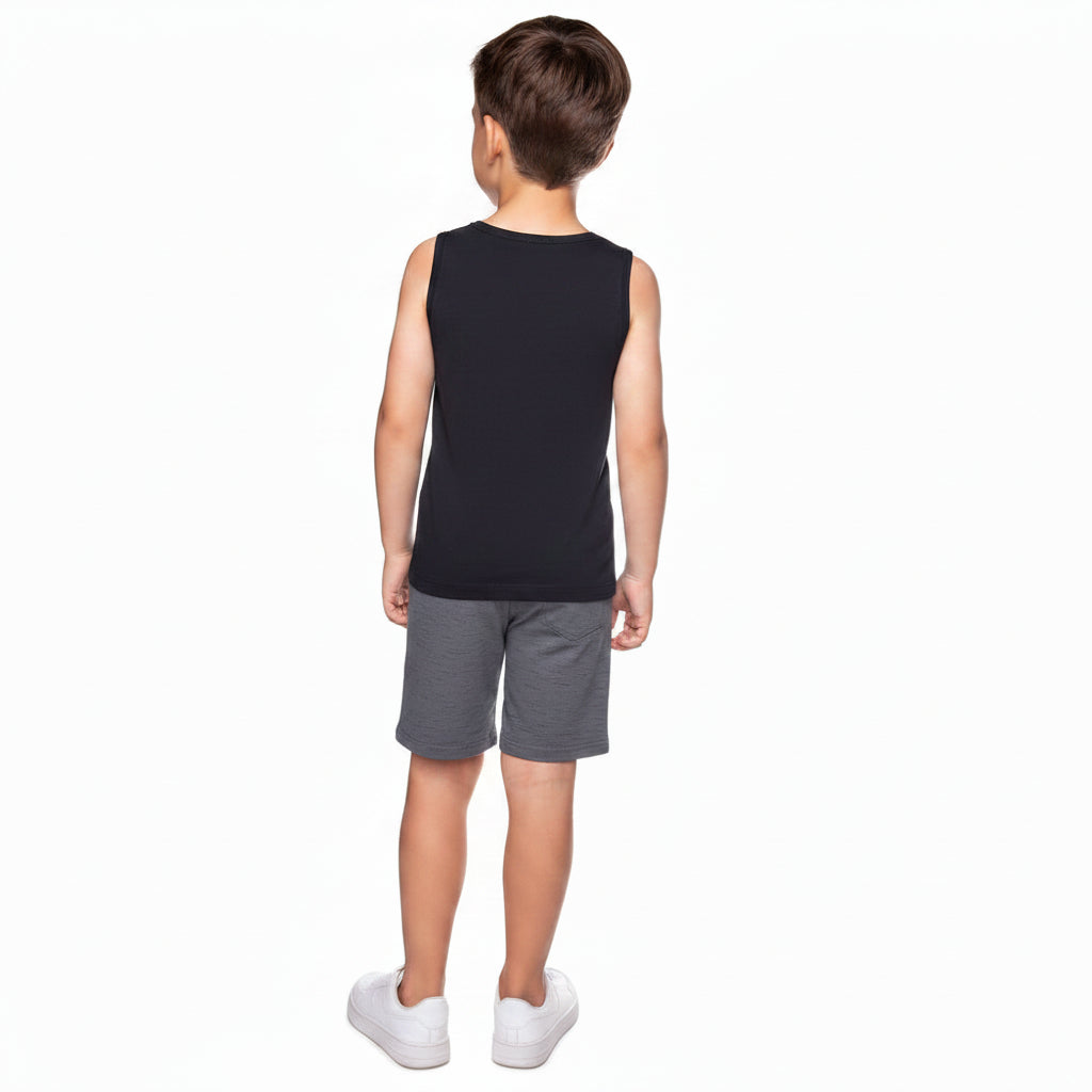 Conjunto Infantil Masculino Have Fun Explore Regata e Bermuda Moletom Jet