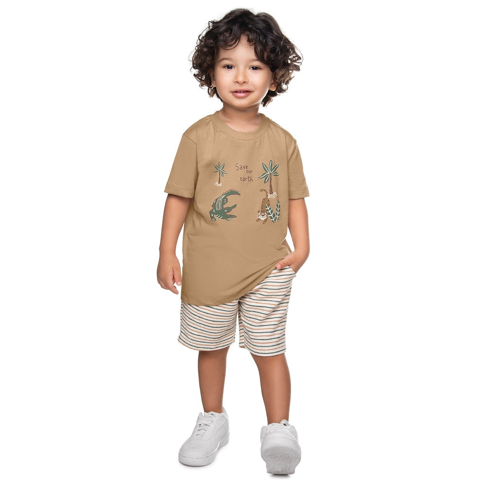 Conjunto Infantil Masculino Have Fun Save Earth Camiseta e Bermuda Moletom Eco