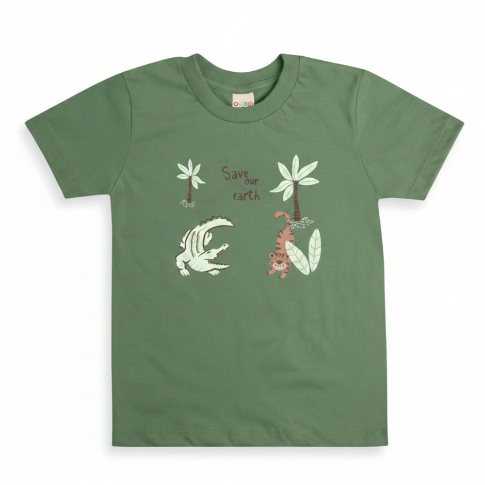 Conjunto Infantil Masculino Have Fun Save Earth Camiseta e Bermuda Moletom Eco