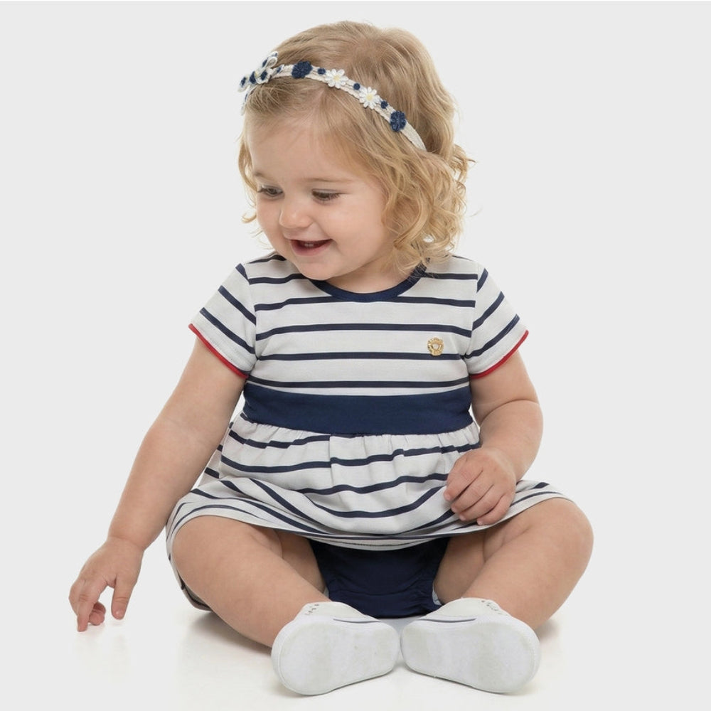 Vestido Infantil Feminino Have Fun Navy com Tapa-Fralda