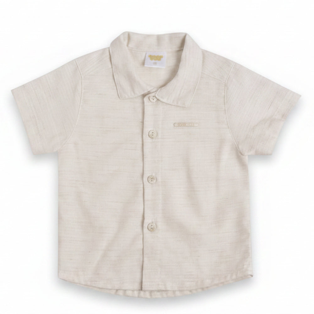 Conjunto Infantil Masculino Have Fun Essence Camisa Linho Texturizado e Bermuda Sarja