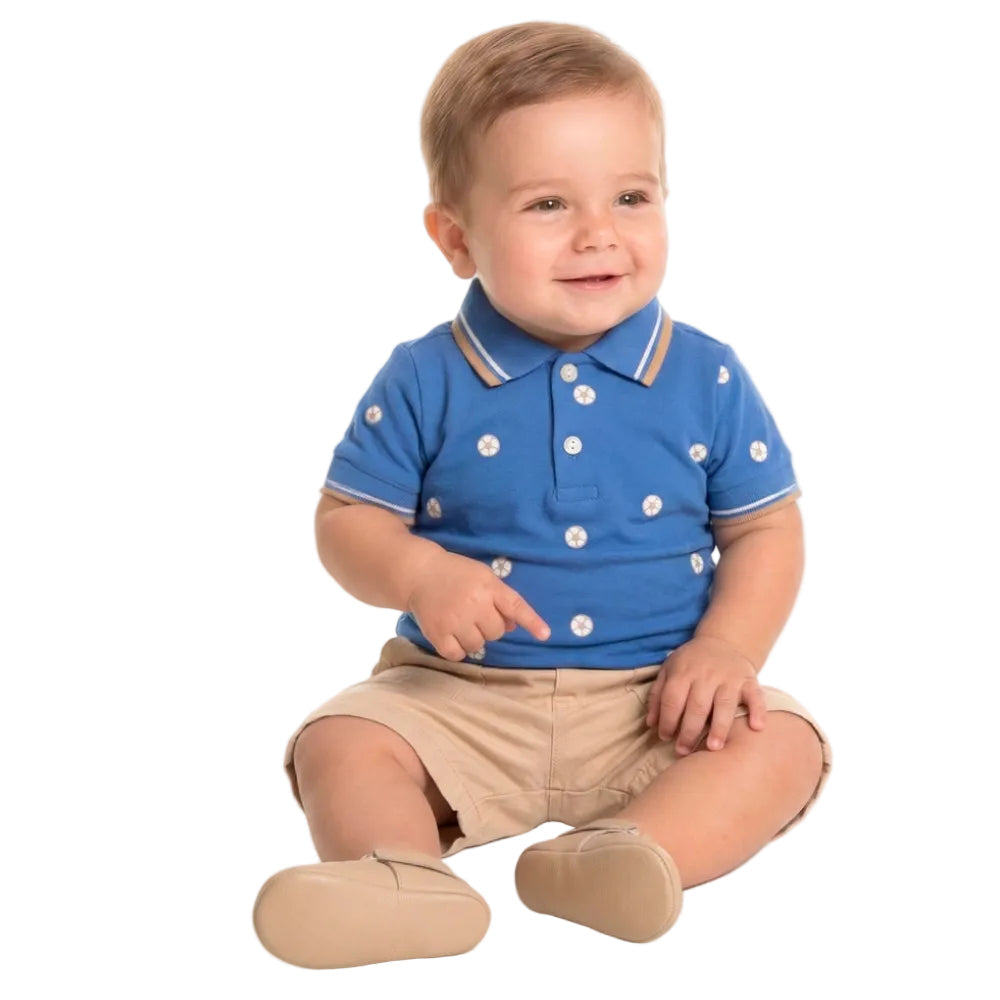 Conjunto Infantil Masculino Have Fun Futebol Camisa Polo e Bermuda Sarja