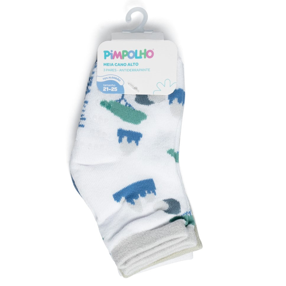 Kit de Meias Infantil Pimpolho Antiderrapante Cano Alto com 3 Pares