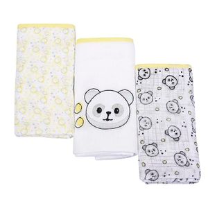 Kit Fralda Compose Bordada E Estamapada Com Bainha 3 Peças
