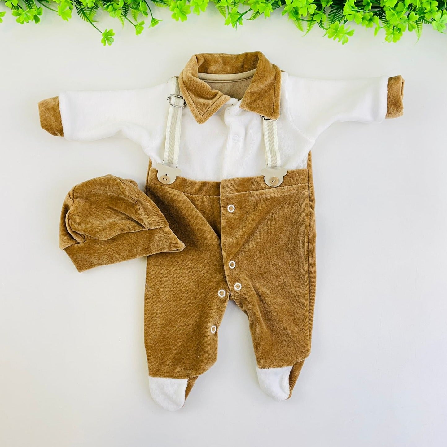 Macacão Bebê Masculino Djiele Suspensório com Touca Plush Inverno