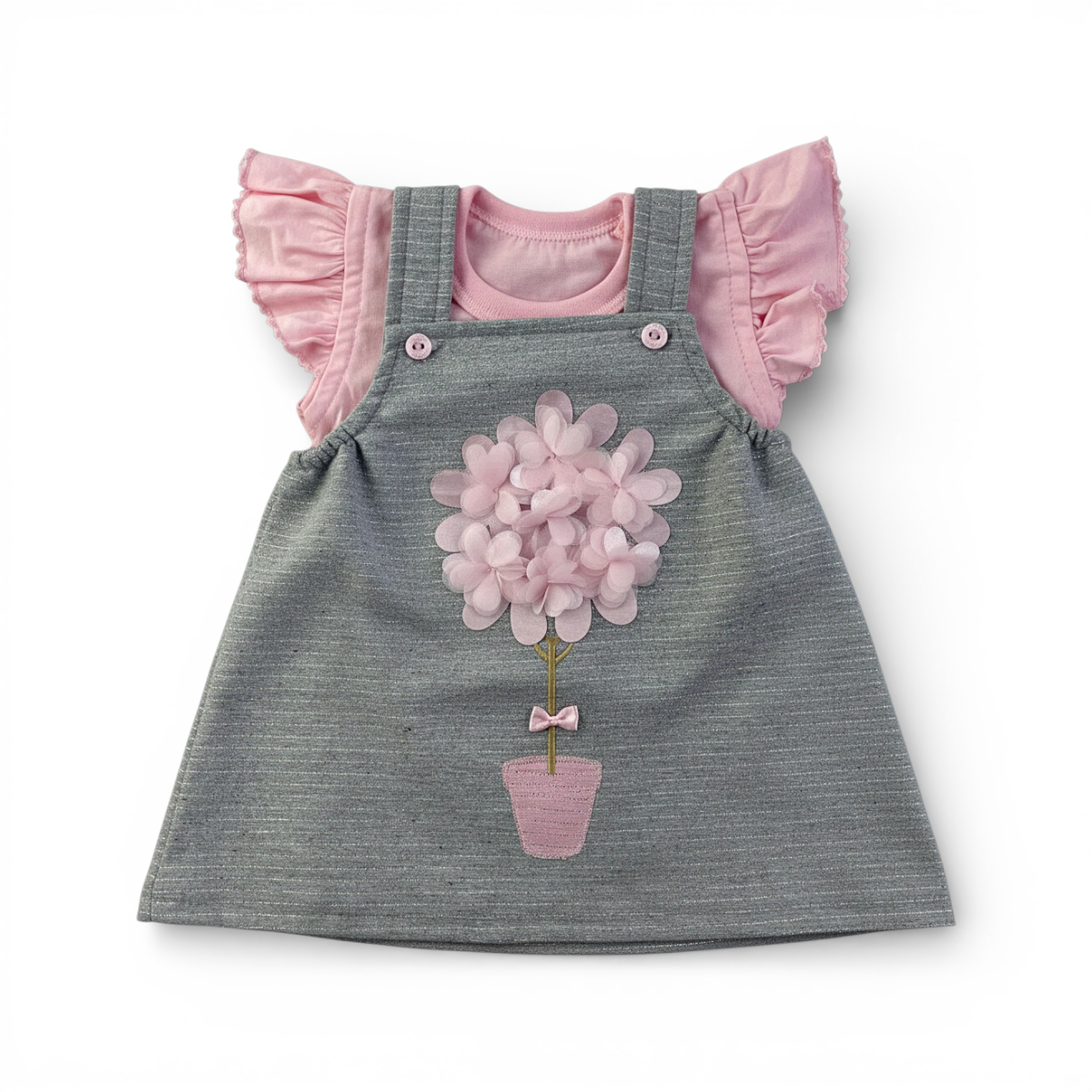 Vestido Infantil Brokinha Vaso de Flor com Blusa