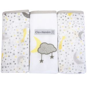 Kit Fralda Cia Do Nenem Bordada Com Bainha 3 Peças