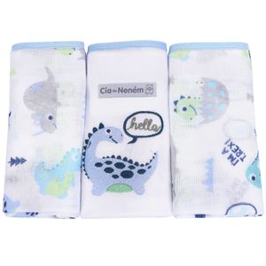 Kit Fralda Cia Do Nenem Bordada Com Bainha 3 Peças
