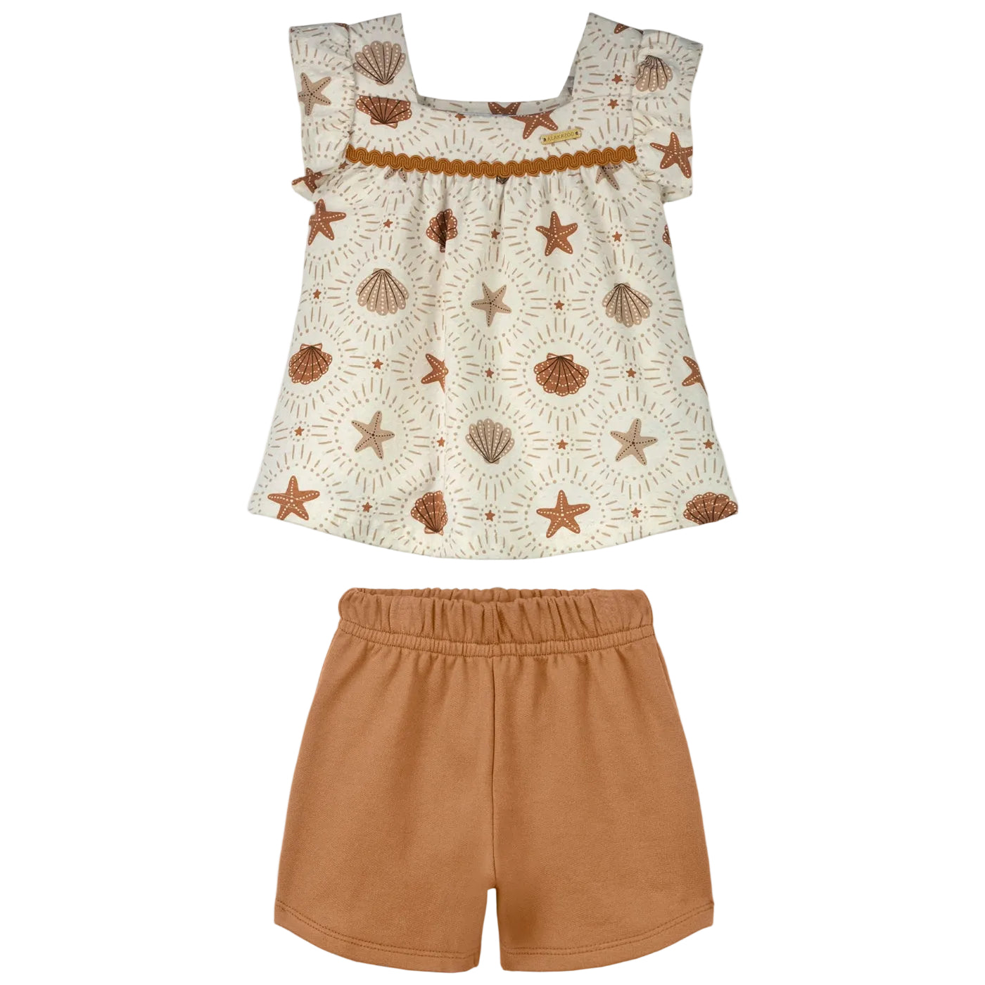 Conjunto Infantil Feminino Alakazoo Fundo do Mar Blusa Alcinha e Short Moletinho