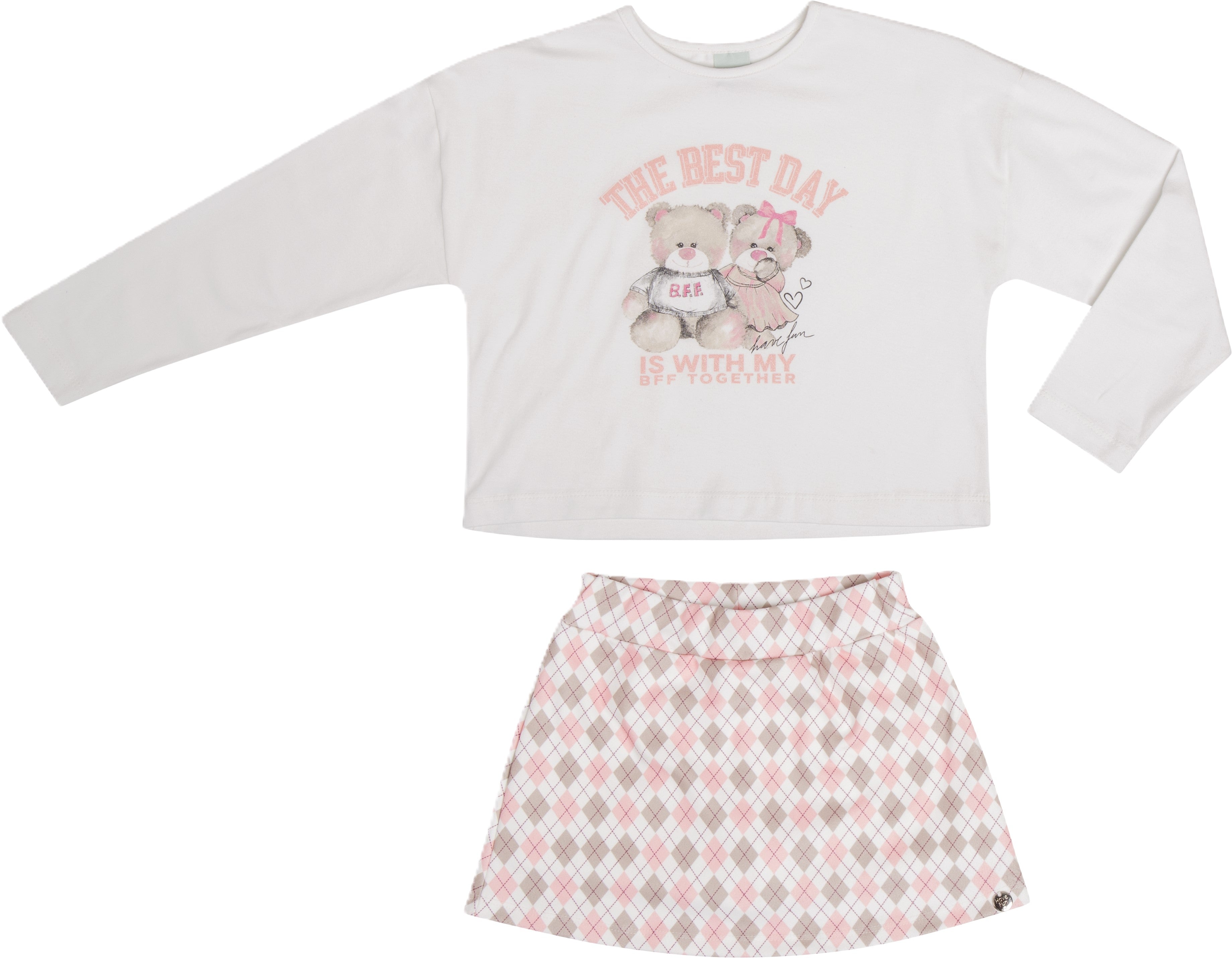 Conjunto Infantil Menina Have Fun BFF Short-Saia Cotton e Fleece