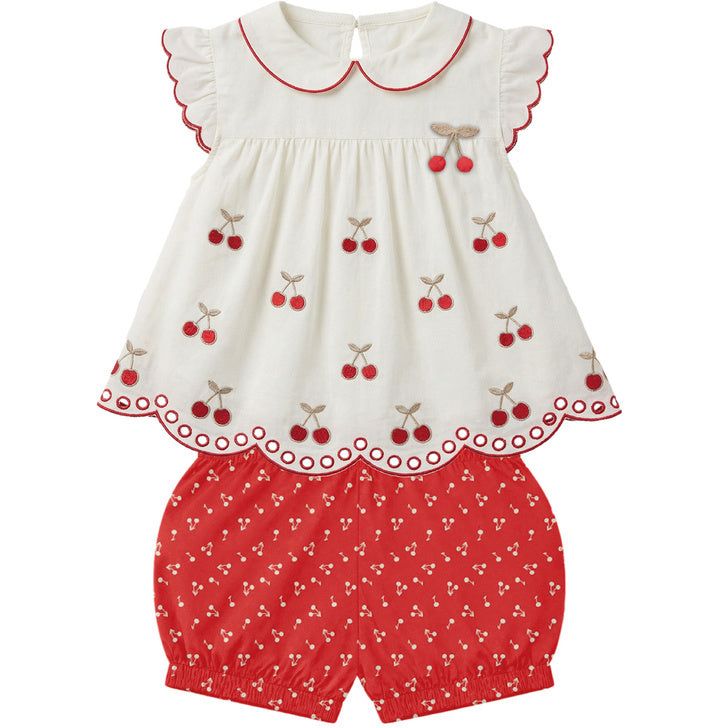 Conjunto Infantil Feminino Milon Cerejinha Blusa e Shorts Bebê